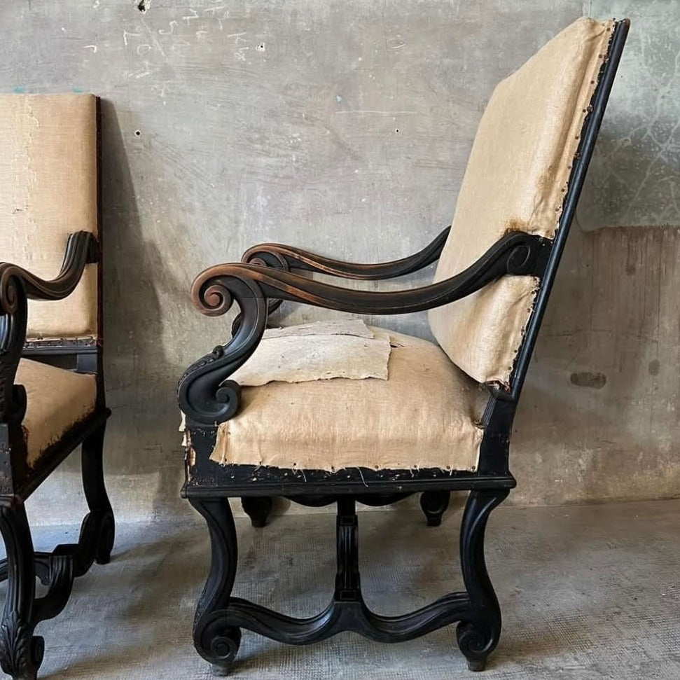 Pair of Ebonised French Arm Chairs