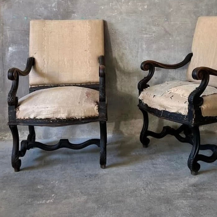 Pair of Ebonised French Arm Chairs