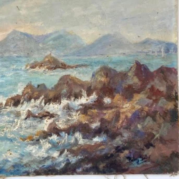 Unframed Oil on Stretched Linen - Sea off Cote D'Azur