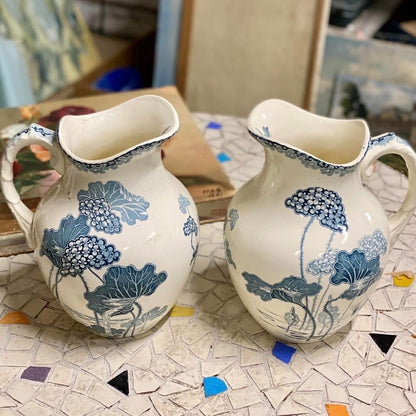 Wash Pitchers with Blue Floral Design