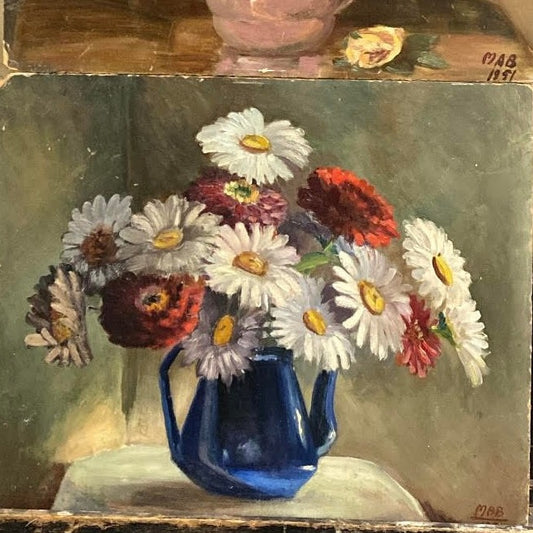 Oil on Cardboard - Roses & Daisies