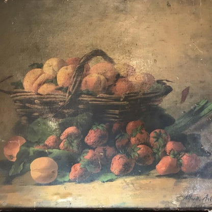 Framed Oil on Board - Still Life Strawberries and Peaches