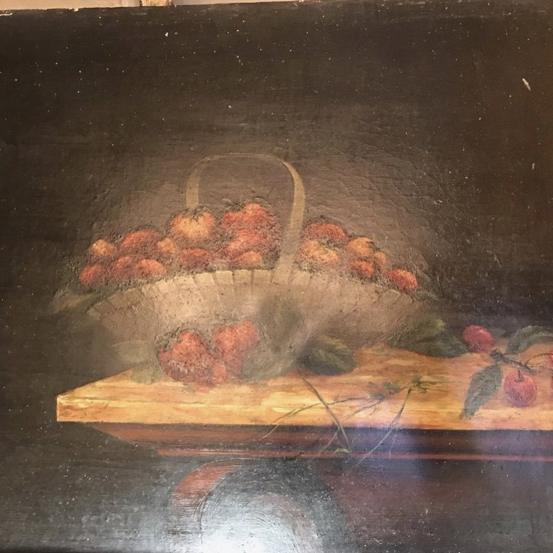 Framed Oil on Board - Still Life Strawberries and Peaches