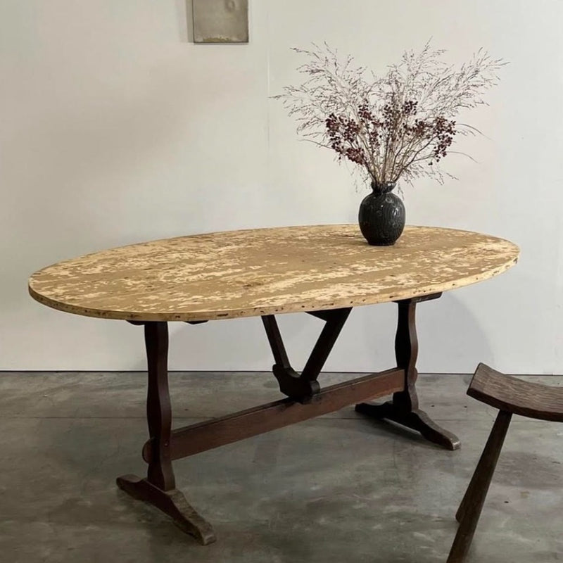Oval Tilting Wine Table with Pine Top and Oak Legs