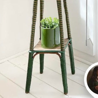 Green Rattan Plant Stand