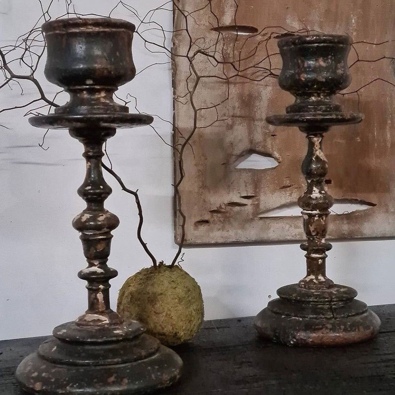 Pair of Tall 17th Century Wood Candle Sticks