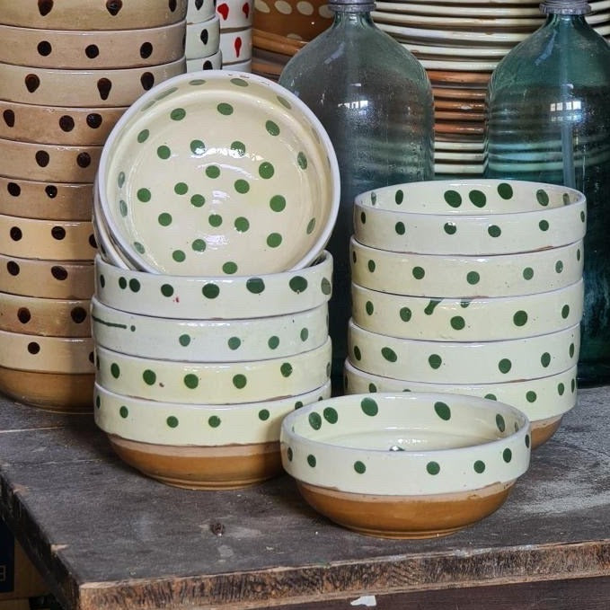 Green and White Polka Dot Bowls