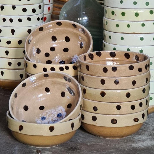 Tan and Brown Polka Dot Bowls