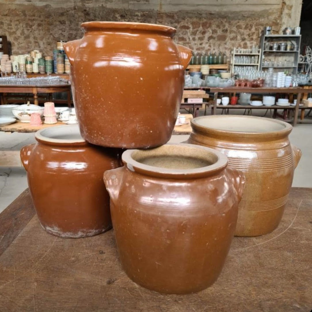 French Terracotta Confit Pot with Umber Glaze