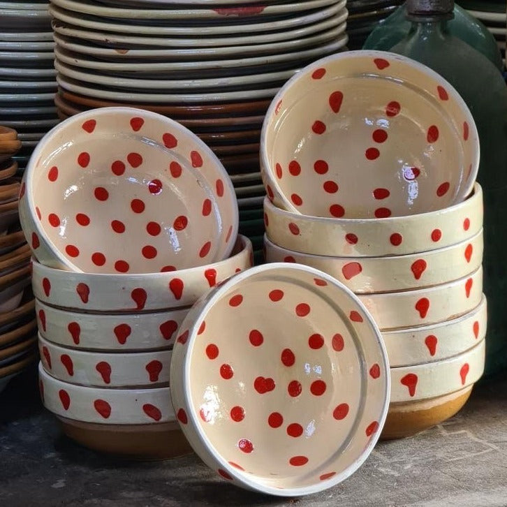 Red and Cream Polka Dot Bowls