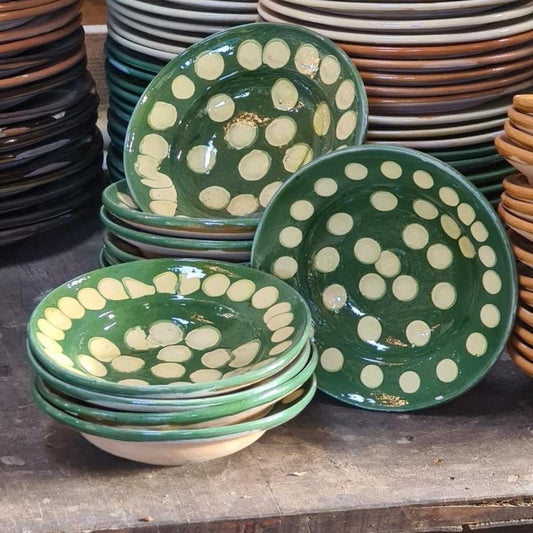 Dark Green and Cream Polka Dot Deep Plates