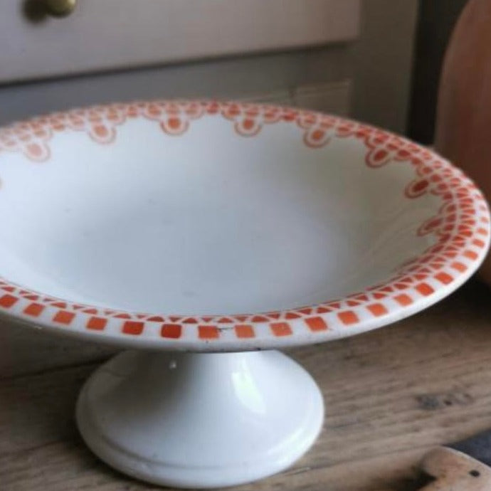 Red and White Pedestal Dish