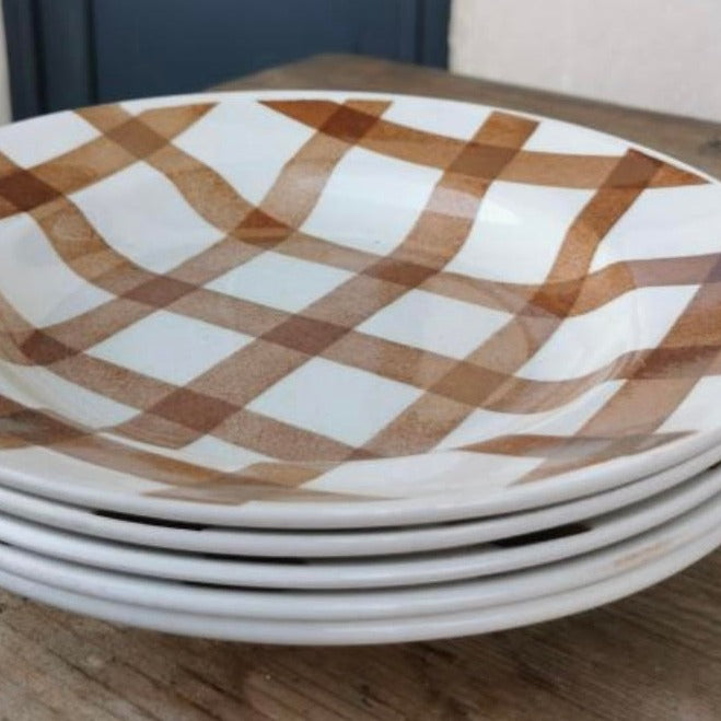 Brown and White Plaid Plates