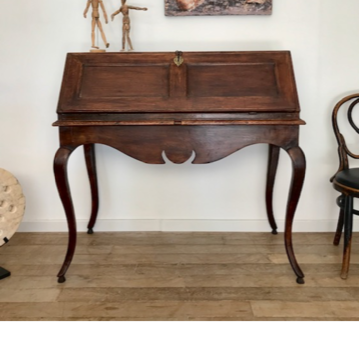 Dark Stained Oak Fall Front Desk with Cream Interior Paint