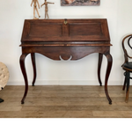 Dark Stained Oak Fall Front Desk with Creamy White Paint Inside