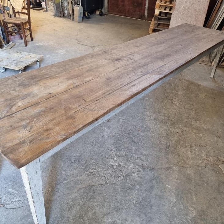 12’ Farm Table with Poplar Top and Blue-Grey Painted Legs