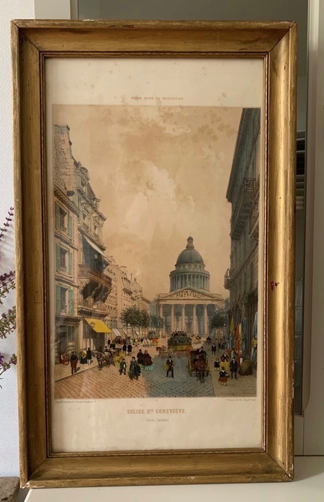 Framed Lithograph/Watercolor of Paris