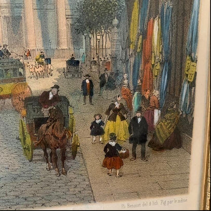 Framed Lithograph/Watercolor of Paris