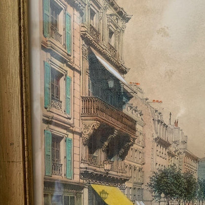 Framed Lithograph/Watercolor of Paris