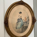Lithograph-Oval Frame Lady with Pet