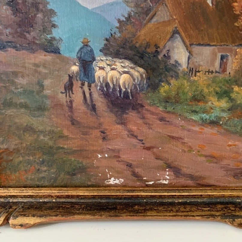 Framed Oil on Board - Herding Sheep