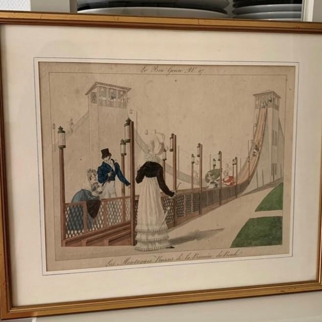 Lithograph with Watercolor-1st roller Coaster in France