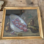 Framed Oil on Paper - Bowl Full of Apples Spilling Out