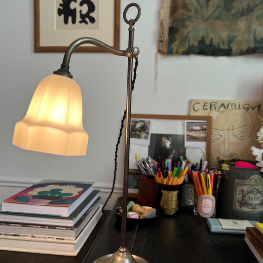 Nickel Adjustable Lamp with Opaline Shade