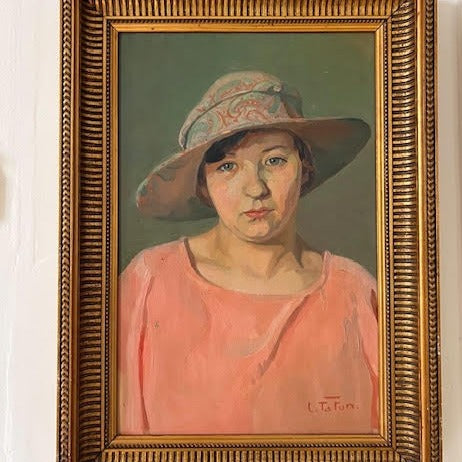 Framed Oil on Canvas of a Women in Hat by TaTun