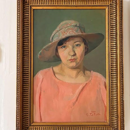 Framed Oil on Canvas of a Women in Hat by TaTun