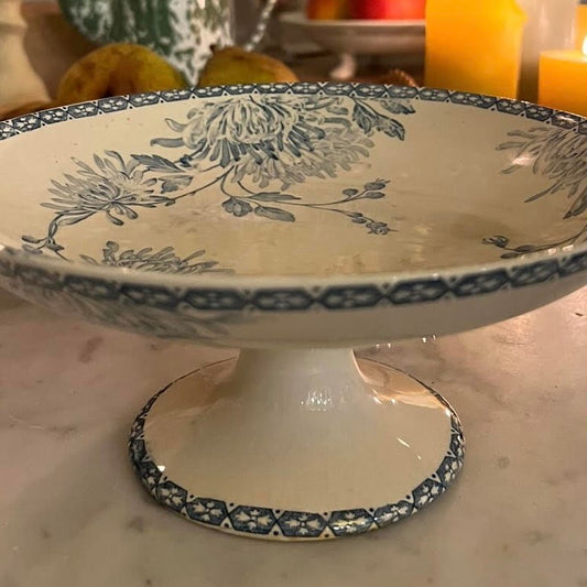 Blue & Cream Pedestal Dish by Creole & Montereau