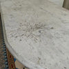 Racetrack-shaped Stone Top Table with Iron Bistro Base