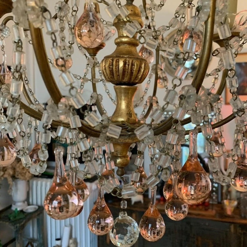 Crystal Chandelier with Clear and Peach Crystals