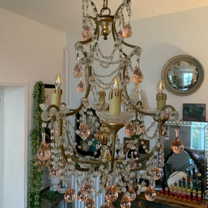 Crystal Chandelier with Clear and Peach Crystals