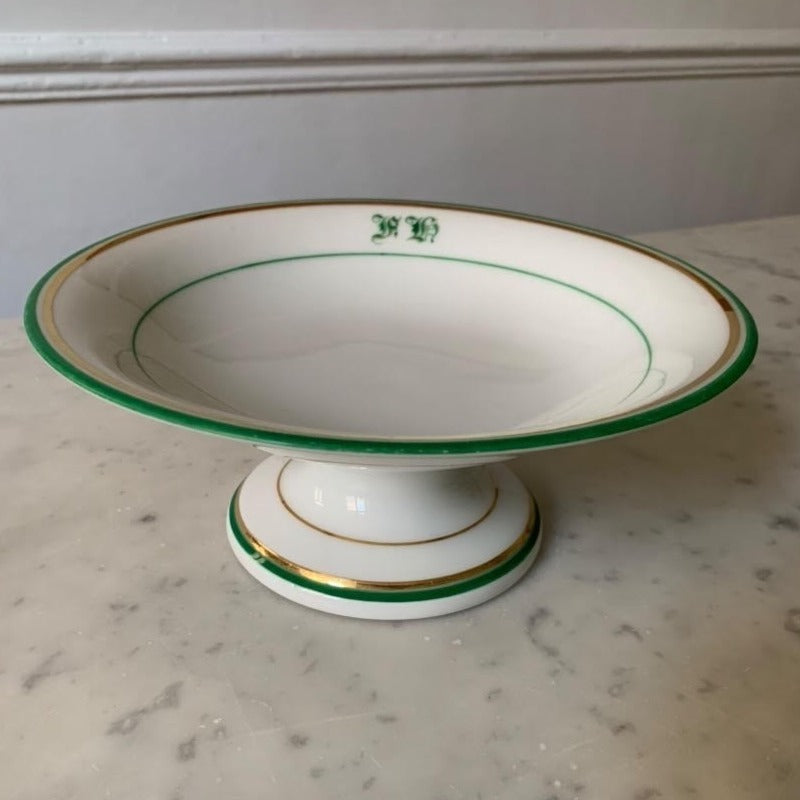 Green and White Footed Dish