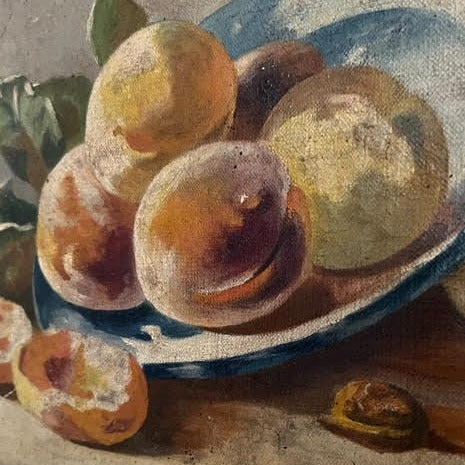Oil on Canvas of Peaches Spilling over the Bowl