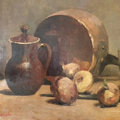 Oil on Canvas - Copper Pot with Vegetables, Signed