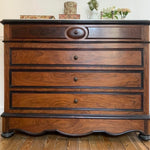 Burled Walnut Louis Philippe Commode with Button Knobs and Marble Top