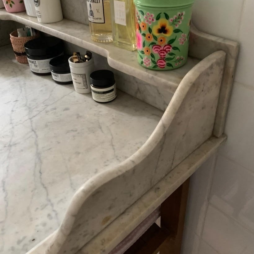 Marble Bathroom Table with Shelf and Gallery