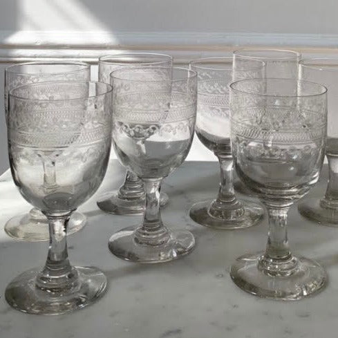 Set of 10 Acid-Etched Wine Glasses