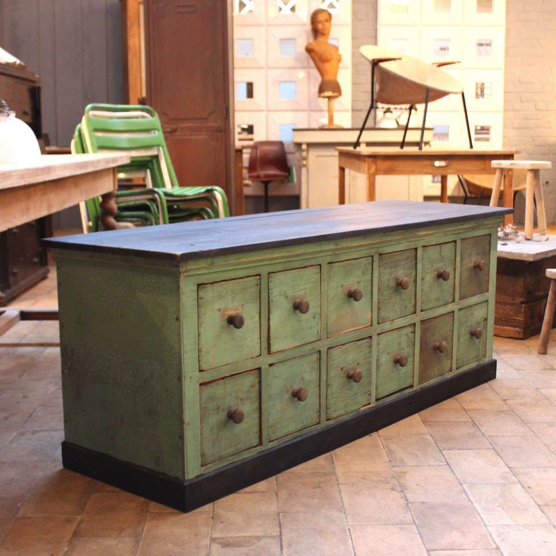 Green 12 Drawer Low Console