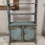 Blue Painted Open Bookcase with Doors at Bottom