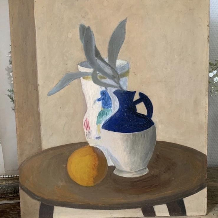 Framed Oil on Board "Blue and White Jug with Vase"