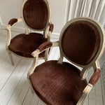 Pair of 1940s Louis XVI Style Armchairs - Brown Velvet