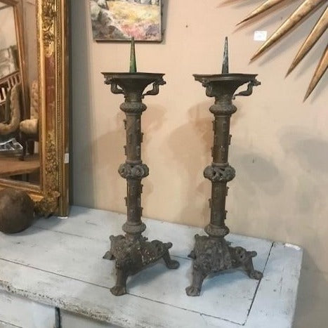 Pair of Bronze Altar Candlesticks