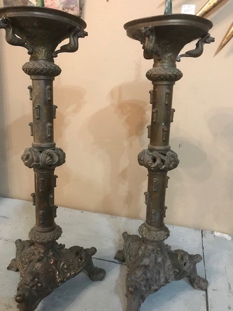 Pair of Bronze Altar Candlesticks