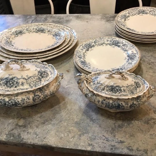 Fine English China - Blue and White with Gold Edge