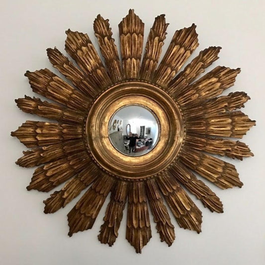 Mid-Century French Wood Starburst Gilt Mirror