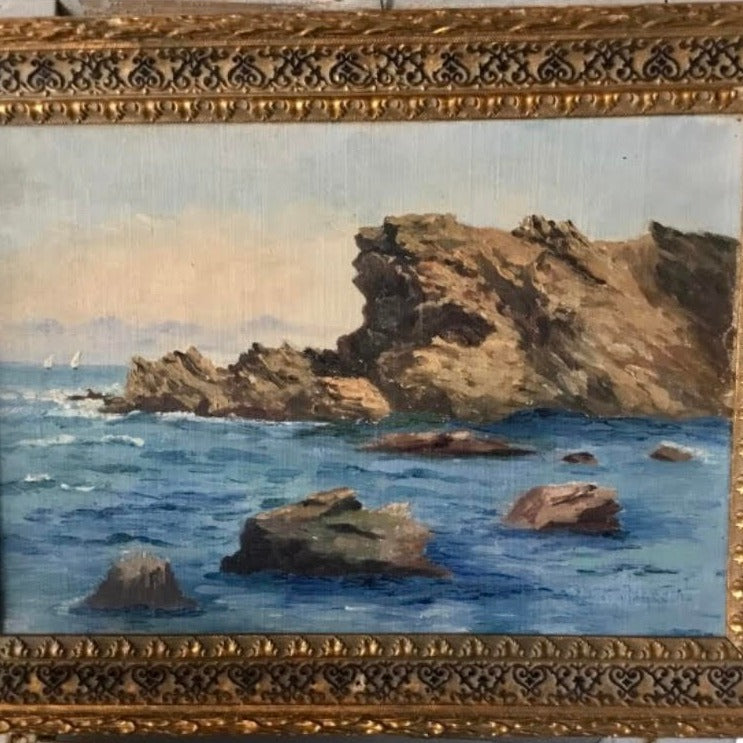 Framed Oil on Canvas, Rocky Coast