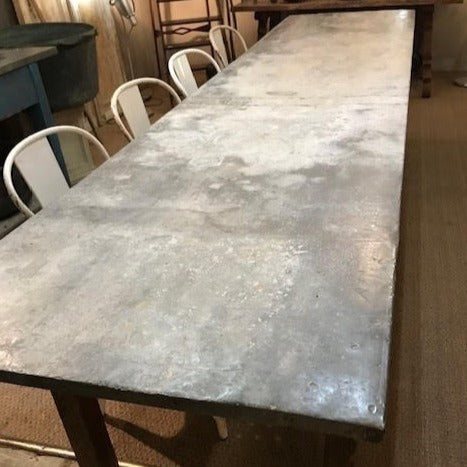 11’ Original Zinc Top Table with Straight Pine Legs